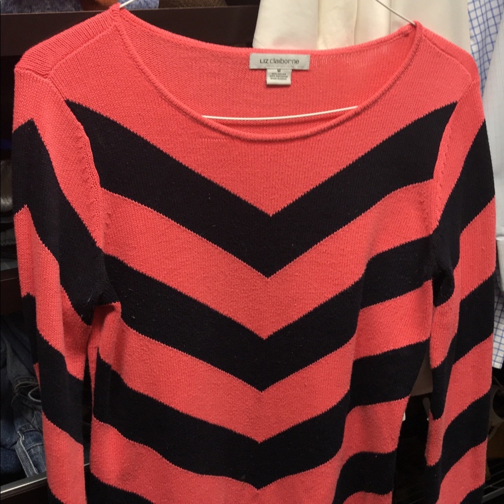 Coral and navy chevron print sweater